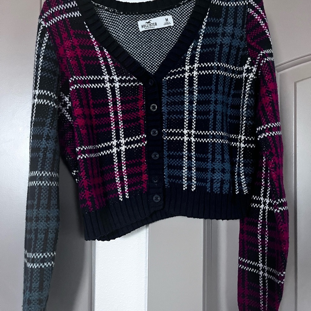 Hollister Women's Checkered Cardigan - Black, Blue, and Red